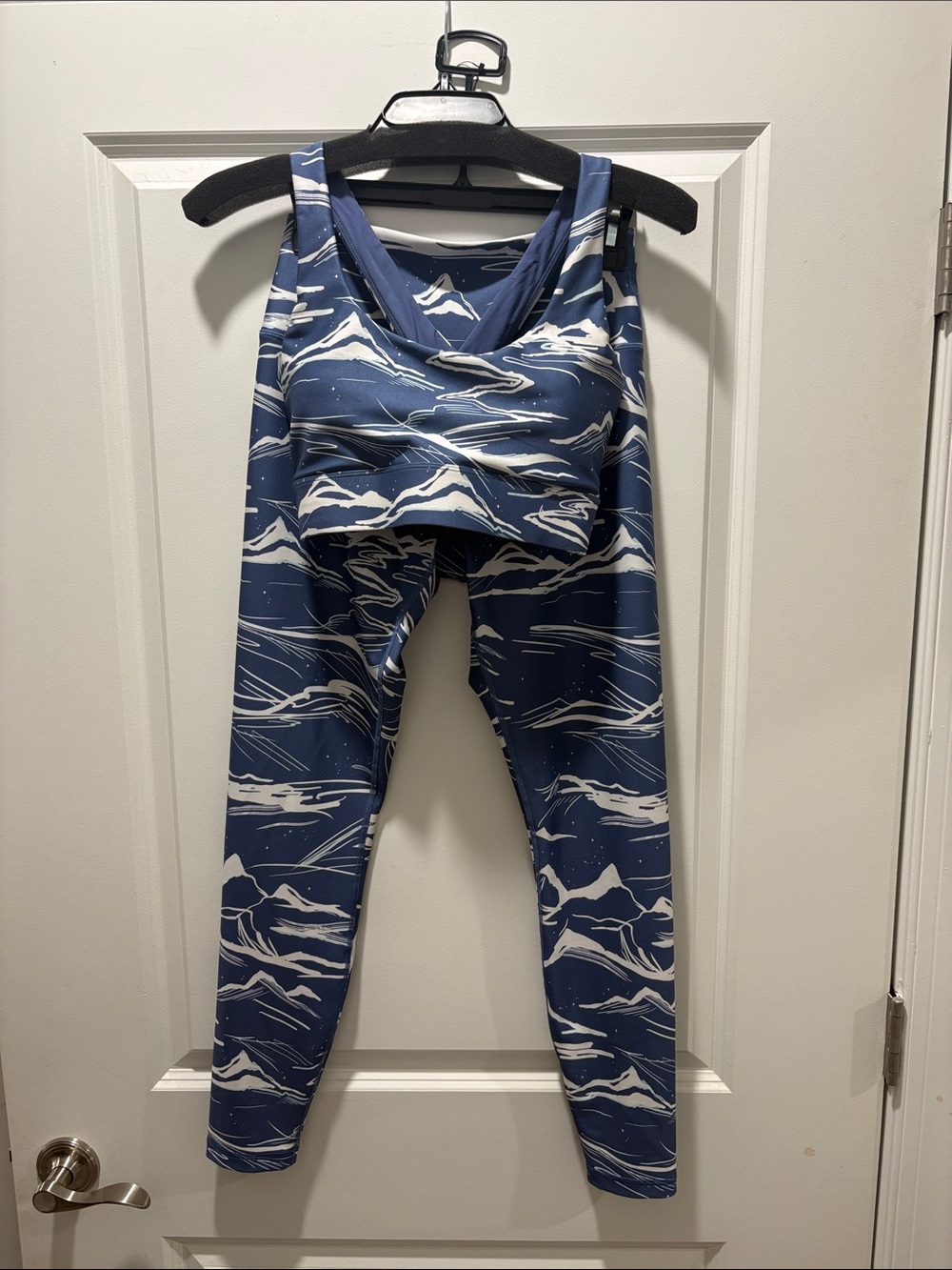 Women's Navy Blue & White Printed Leggings and Sports Bra Set